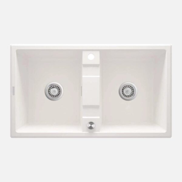 Lavello 2 vasche Idrostile Güines sifone tappetino 500x220 mm alabastro