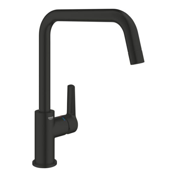Miscelatore lavello Grohe QuickFix Start, nero, con bocca alta per montaggio monoforo.