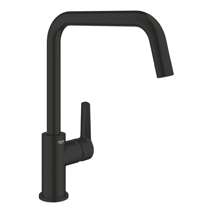 Miscelatore lavello Grohe QuickFix Start, nero, con bocca alta per montaggio monoforo.