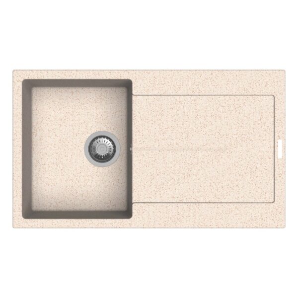 Lavello cucina beige in acciaio inox con gocciolatoio.