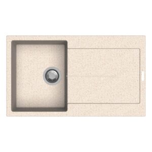 Lavello cucina beige in acciaio inox con gocciolatoio.