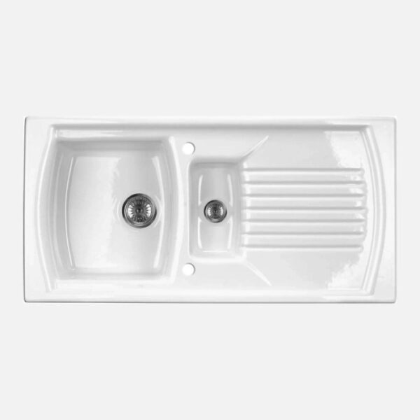 Lavello ceramica 1,5 vasche con gocciolatoio Cárdenas 500x240 mm bianco