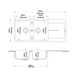 Disegno tecnico lavello: Dimensioni e viste del lavello in acciaio inox t.b.t.