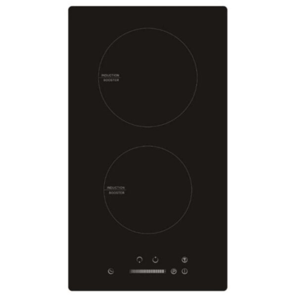 Piano cottura a induzione t.b.t. nero con due zone cottura e pannello touch.