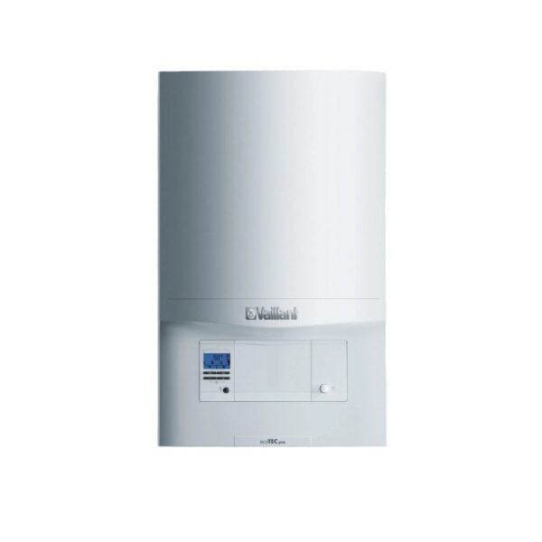 Caldaia a condensazione a gas Vaillant ecoTEC pro, sistema di riscaldamento bianco a parete.