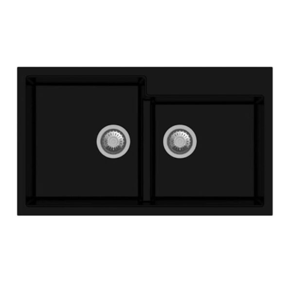 Lavello in acciaio inox nero con due vasche.