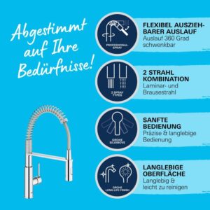Miscelatore cucina Grohe QuickFix Get Chrome con doccetta estraibile e due getti.