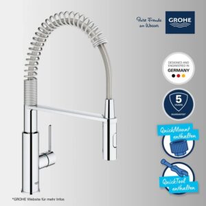 Miscelatore cucina Grohe QuickFix con doccetta estraibile, cromo, bocca girevole.