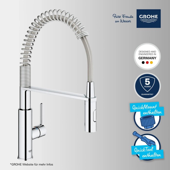 Miscelatore cucina Grohe QuickFix con doccetta estraibile, cromo, bocca girevole.