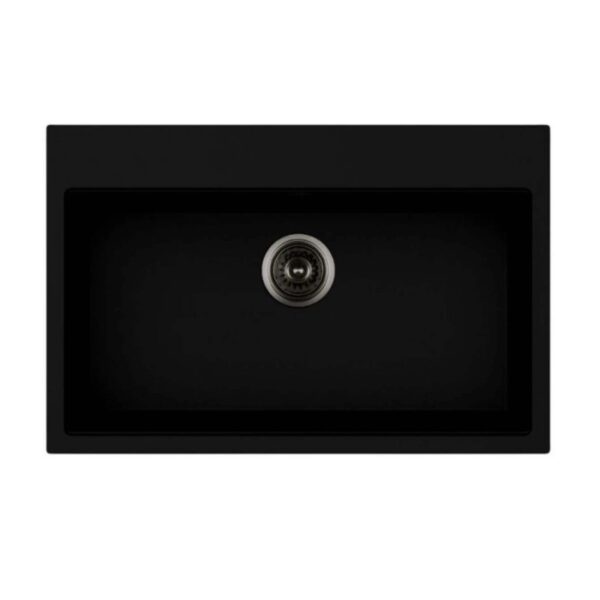 Lavello in acciaio inox nero, vista dall'alto.