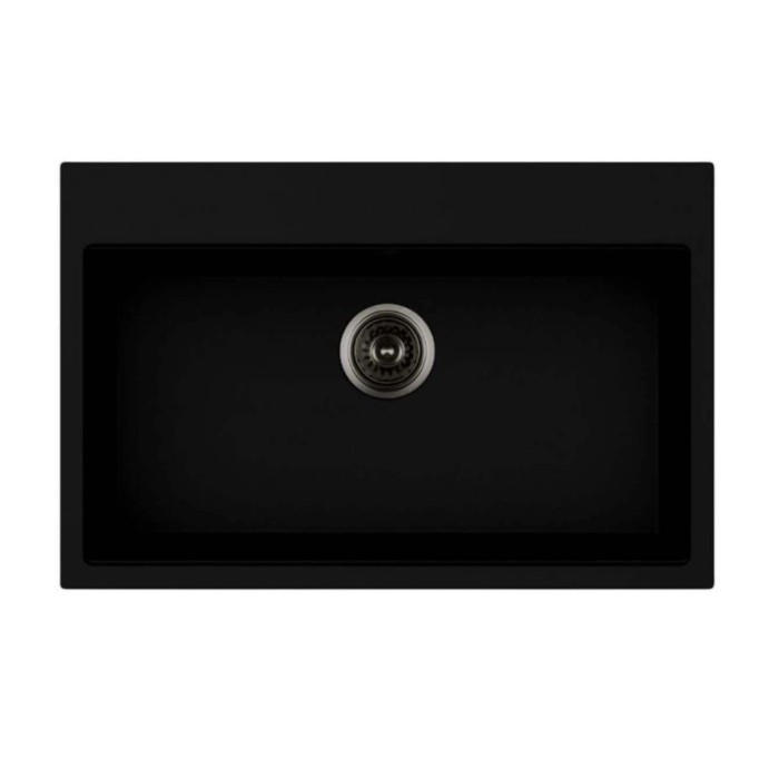 Lavello in acciaio inox nero, vista dall'alto.