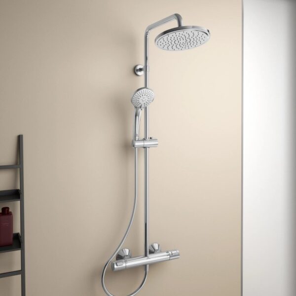 Sistema doccia Ideal Standard Ceratherm T25 cromato con soffione e doccetta.