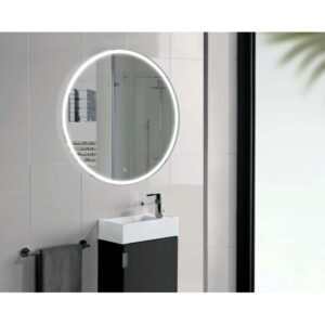 Specchio LED rotondo di t.b.t. in bagno.