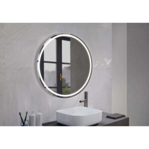 Specchio t.b.t. rotondo con illuminazione LED in bagno.