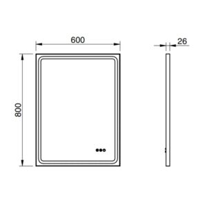 Disegno tecnico dello specchio t.b.t. con dimensioni.