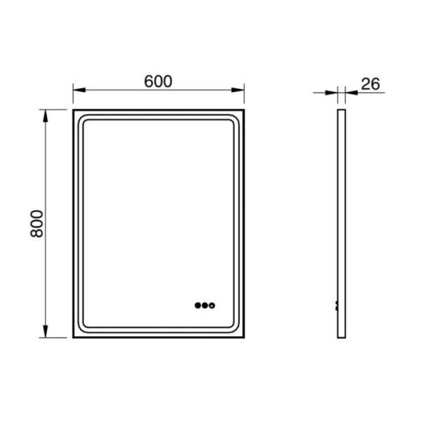 Disegno tecnico dello specchio t.b.t. con dimensioni.