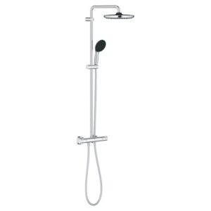 Sistema doccia Grohe Vitalio Start 250, cromo, con soffione e doccetta, termostato e asta doccia.