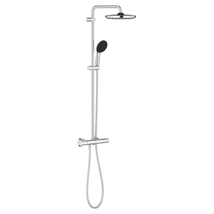Sistema doccia Grohe Vitalio Start 250, cromo, con soffione e doccetta, termostato e asta doccia.