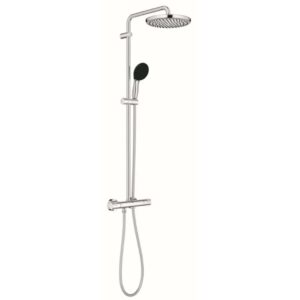 Sistema doccia Grohe Vitalio Start 250, cromo, con soffione e doccetta, termostato e asta doccia.