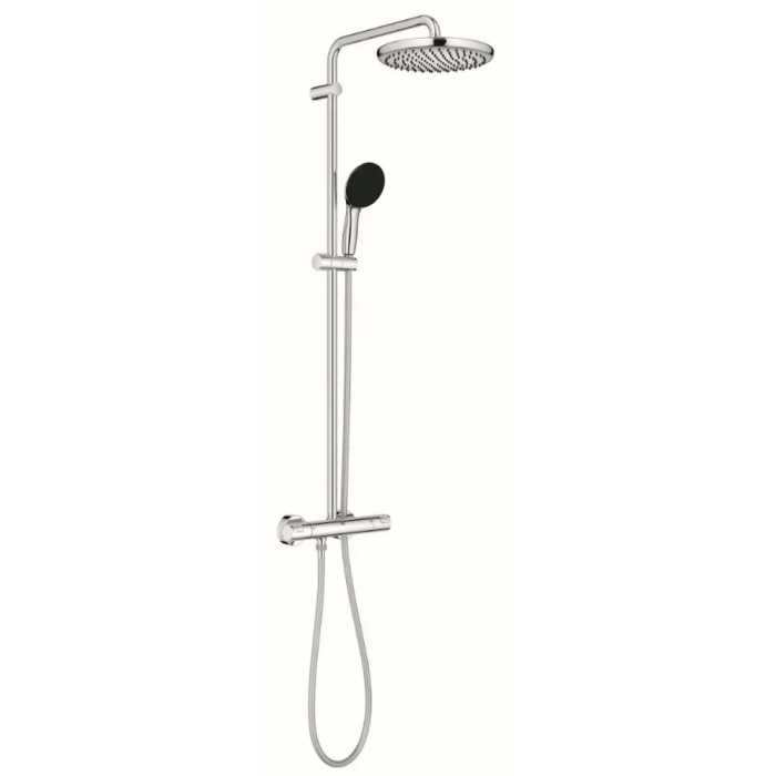 Sistema doccia Grohe Vitalio Start 250, cromo, con soffione e doccetta, termostato e asta doccia.