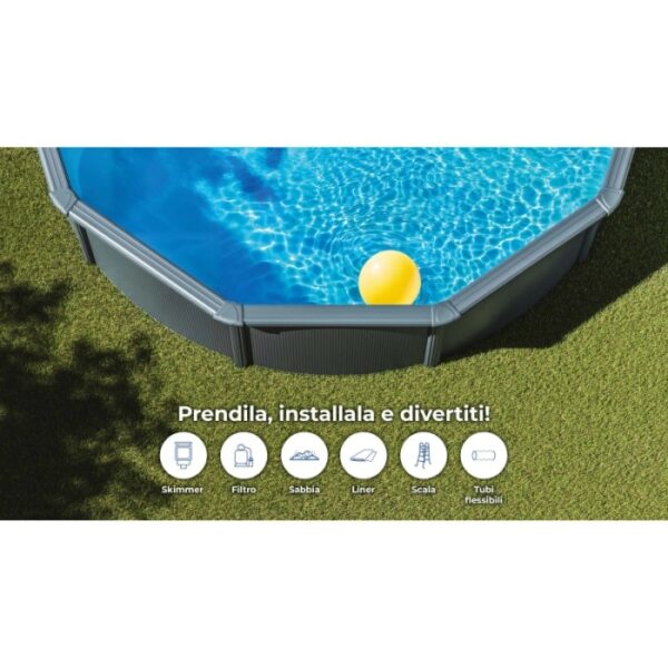 Piscina fuori terra tonda in acciaio antracite Gre Ø 460 H 120 cm