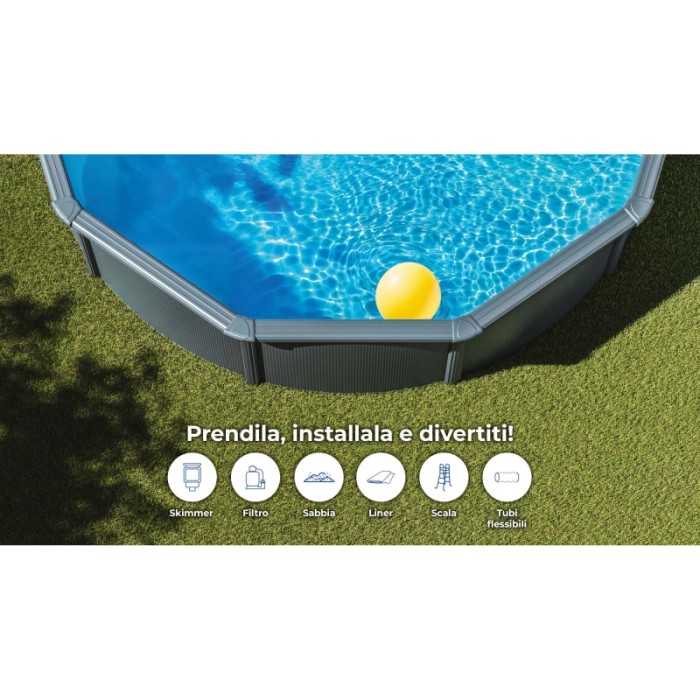 Piscina fuori terra tonda in acciaio antracite Gre Ø 460 H 120 cm