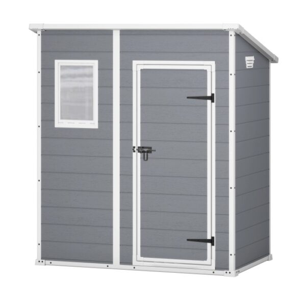 Casetta da giardino in plastica Keter, 1,8 m², antracite con porta e finestra.