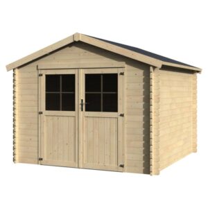 Casetta da giardino in legno Valodeal non trattato con doppia porta e finestre. Ideale per riporre gli attrezzi da giardino.
