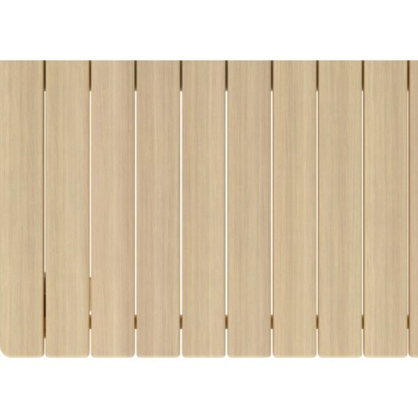 Dettaglio del piano del tavolo da giardino rettangolare Canston in legno di acacia.