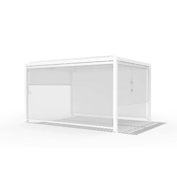 Gazebo bianco con tenda a rullo come accessorio per gazebo.