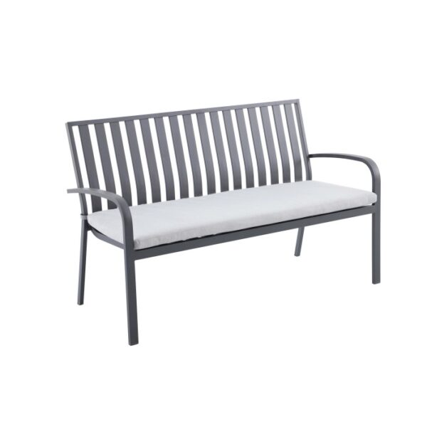 Panca da giardino Sheridon, 2 posti, alluminio antracite con cuscino seduta grigio chiaro.