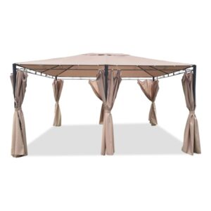 Gazebo t.b.t. beige con tende per giardino e patio.
