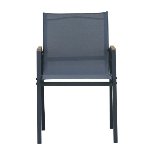Sedia da giardino t.b.t. in metallo grigio e tessuto.