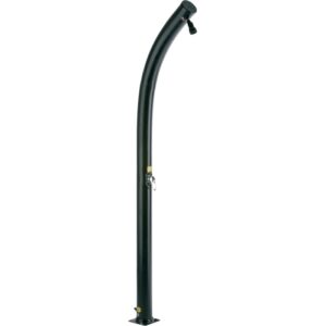 Doccia solare Gre in PVC nero da 25 l con design curvo e miscelatore monocomando per giardino o piscina.