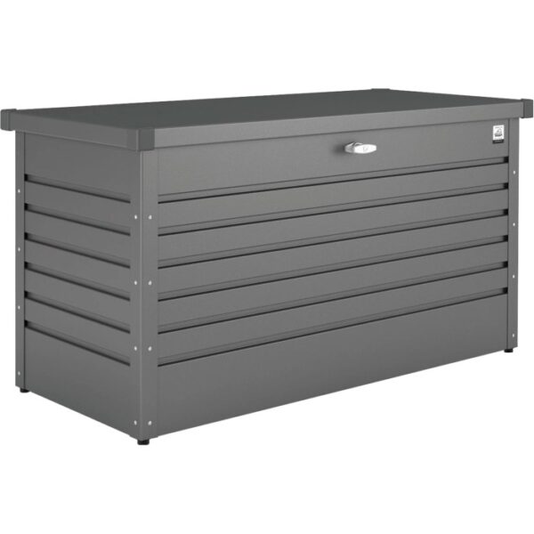 Biohort Box per il tempo libero 130, grigio scuro metallizzato, box universale in metallo con serratura a cilindro con maniglia girevole.