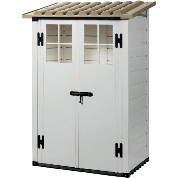 Casetta da giardino in metallo Garofalo Tuscany Evo, 122,5x82,5x201 cm, bianco-beige.