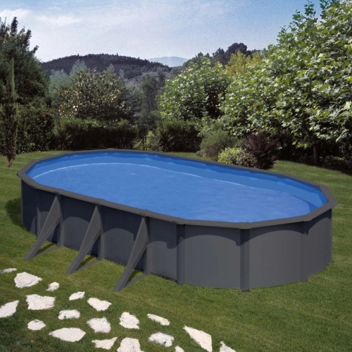Piscina fuori terra ovale in acciaio antracite Gre 730x375 H 120 cm
