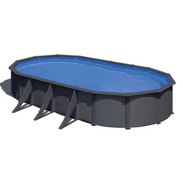 Piscina fuori terra ovale in acciaio antracite Gre 730x375 H 120 cm
