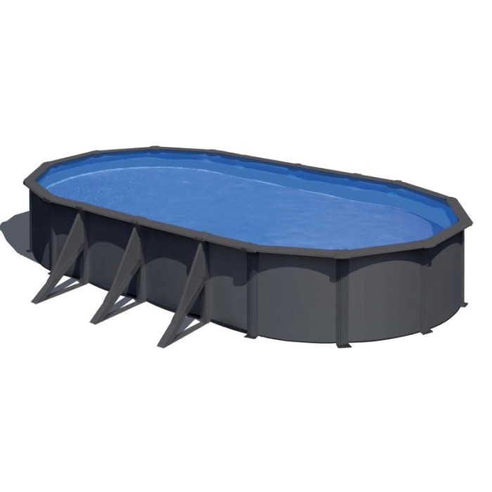 Piscina fuori terra ovale in acciaio antracite Gre 730x375 H 120 cm