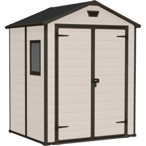 Casetta da giardino in plastica con doppia porta e finestra, beige/marrone