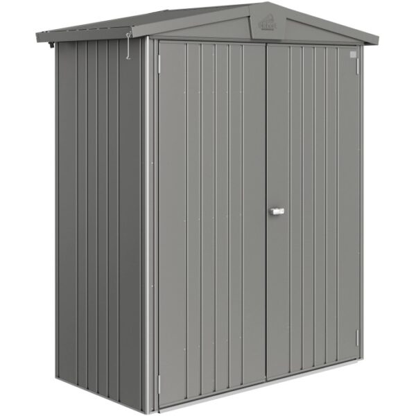 Casetta da giardino in metallo Biohort Europa, grigio quarzo metallizzato, 1,3 m² con doppia porta.
