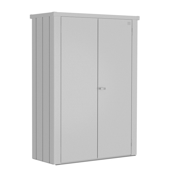Armadio da terrazza Biohort Romeo, argento metallizzato, ideale per balconi e terrazze.