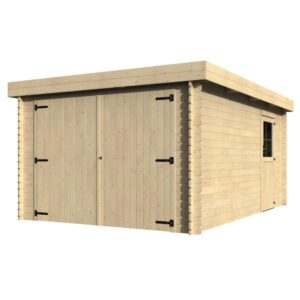 Garage in legno Galan di Decor et Jardin non trattata con doppia porta e finestra.