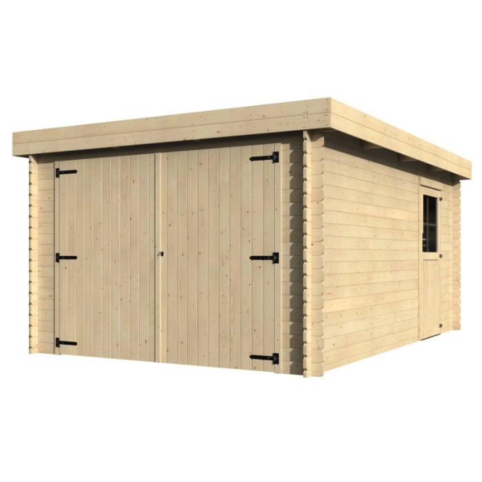 Garage in legno Galan di Decor et Jardin non trattata con doppia porta e finestra.