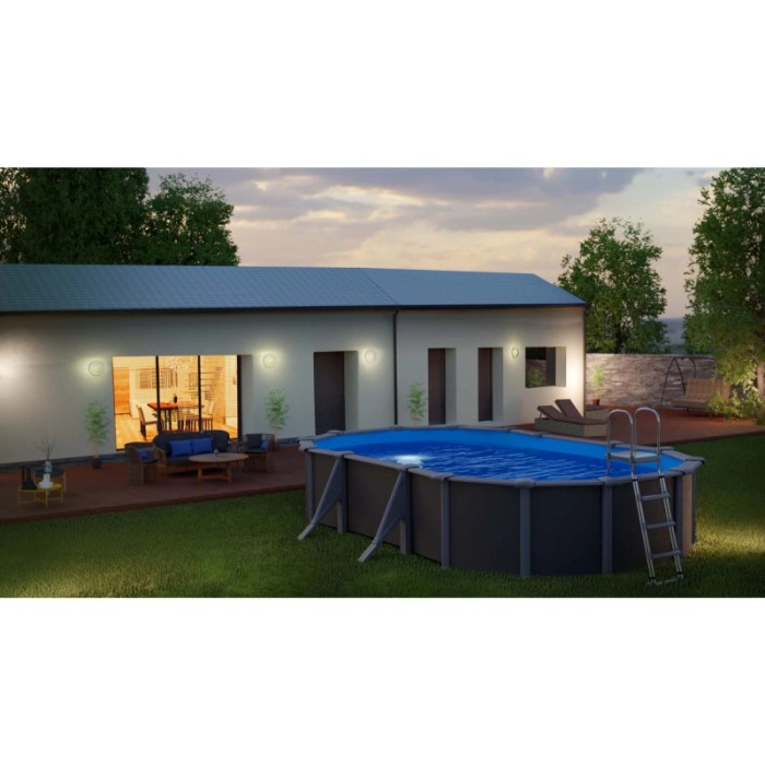 Piscina fuori terra ovale in acciaio antracite Gre 610x375 H 120 cm