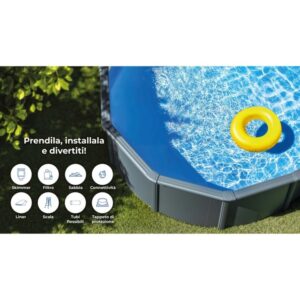 Piscina fuori terra ovale in acciaio antracite Gre 610x375 H 132 cm