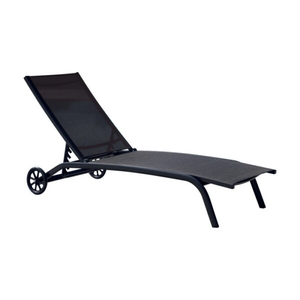 Lettino prendisole nero t.b.t. con ruote per giardino o terrazza.