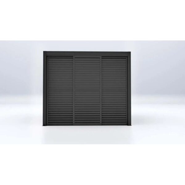 Parete a lamelle grigio scuro come accessorio per gazebo.