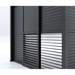 Parete a lamelle grigia per gazebo. Privacy e protezione dal vento per giardino e patio.