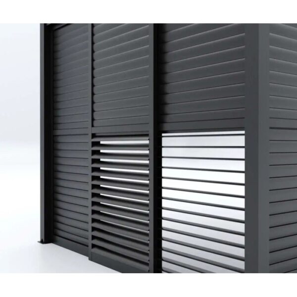 Parete a lamelle grigia per gazebo. Privacy e protezione dal vento per giardino e patio.